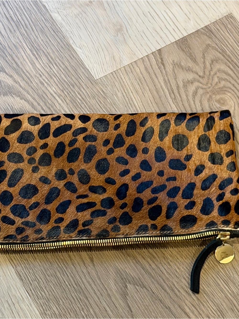 NWOT Clare V Leopard Print Zip Clutch - Brown and Black